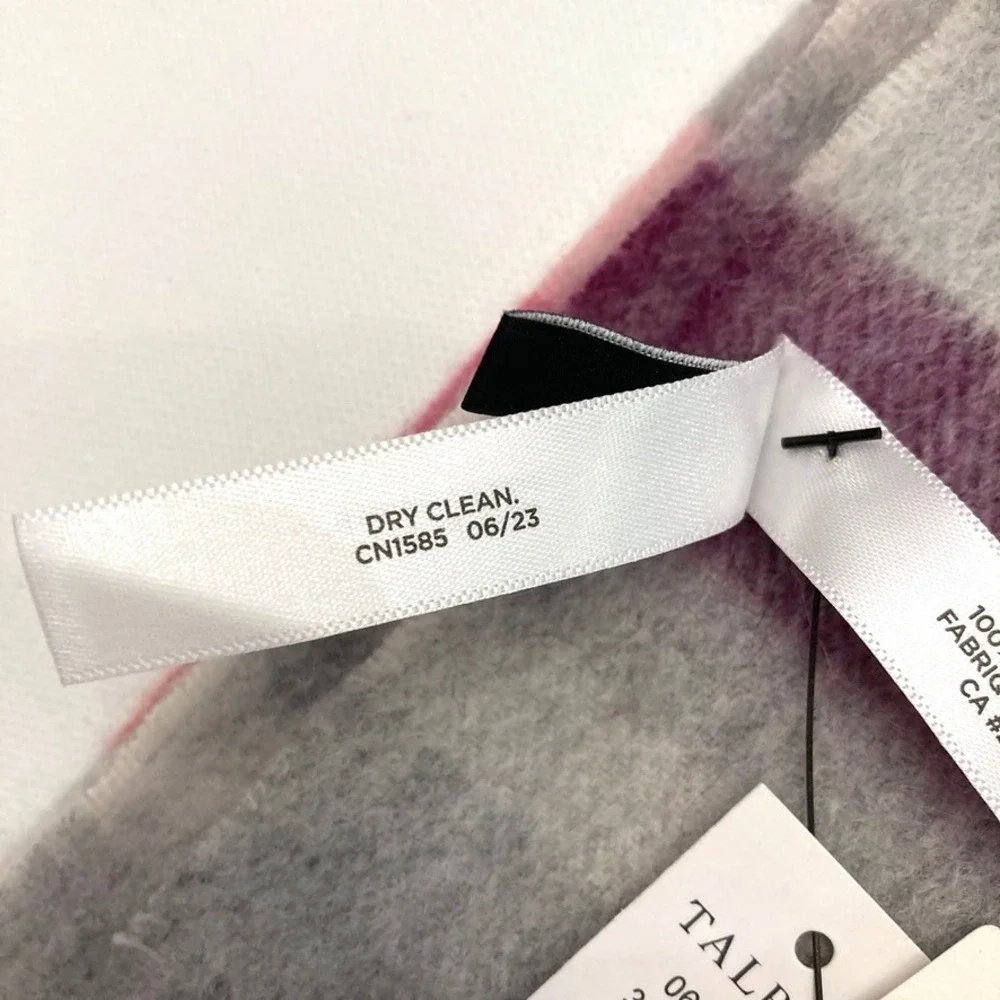 Talbots 100% Cashmere Scarf Pink Purple Plaid NEW 76